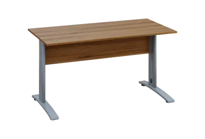 EPK 27 - 14 stůl kancelářský, kovová podnož stříbrná, deska 25 mm, široký 1400 mm, ořech světlý